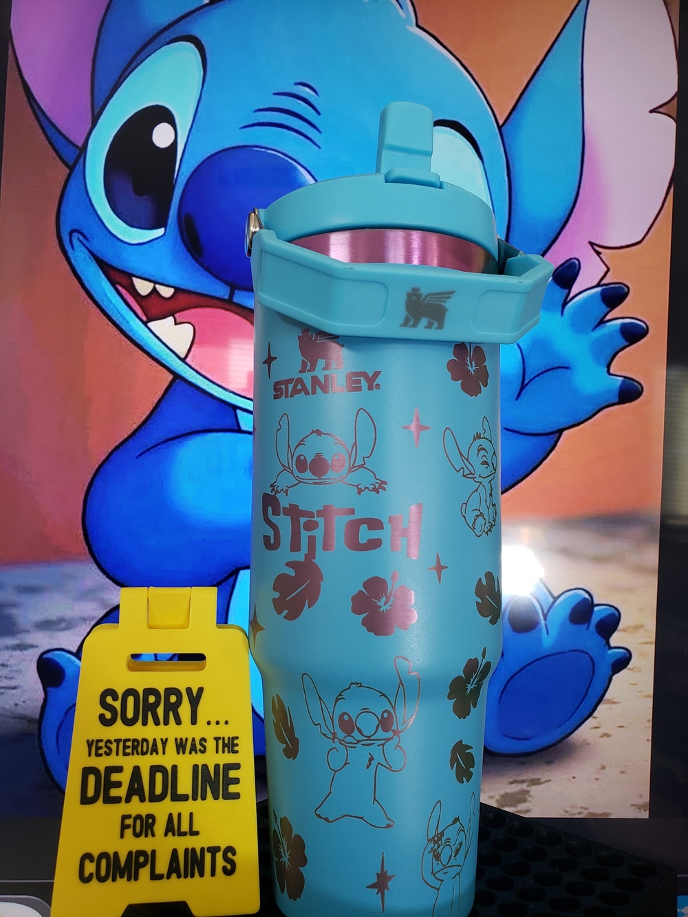 Kids Blue "Stitch Ohana" Insulated Water Bottle Flip Straw
